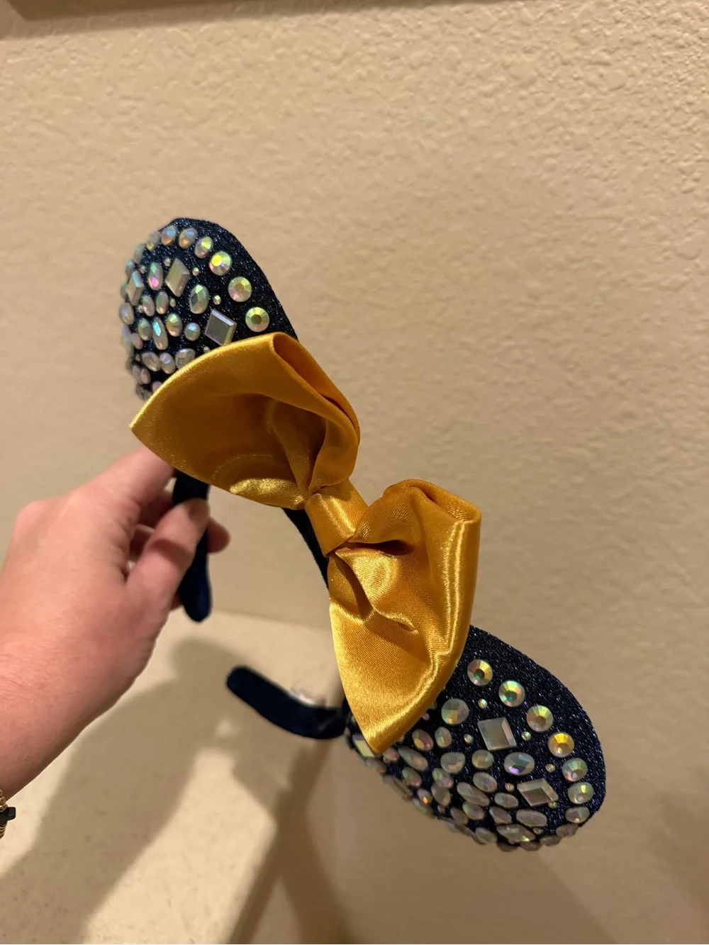 Disney Navy Sequin Minnie Ears Headband with Gold Bow